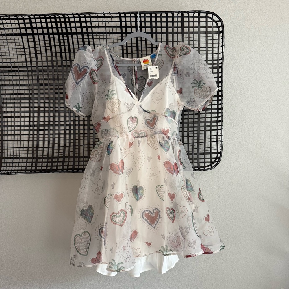 Farm Rio semi sheer puff sleeve mini dress - Picture 2 of 9